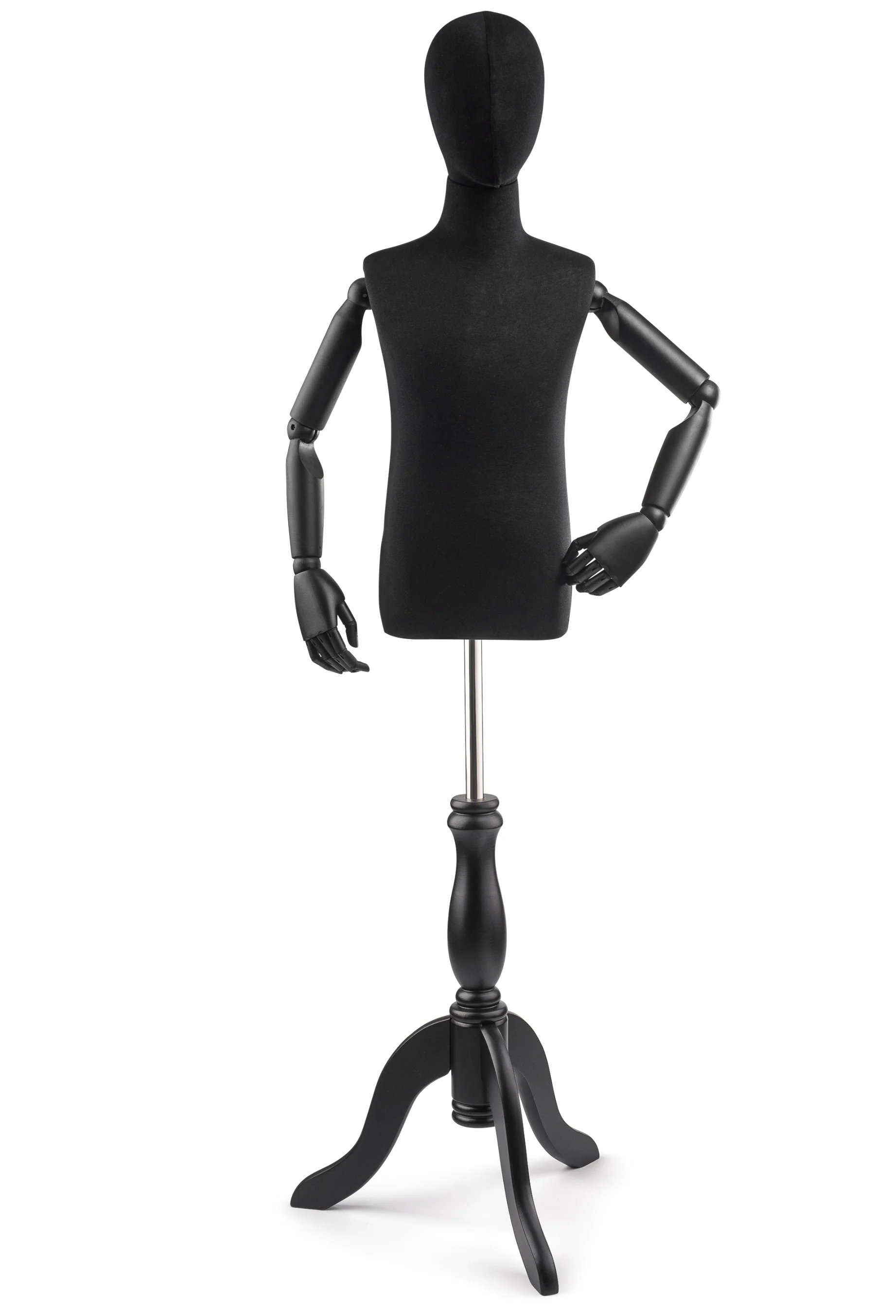 Child Display Dress Form on Wood Tripod Base (Head & Arms Version) - Image 11