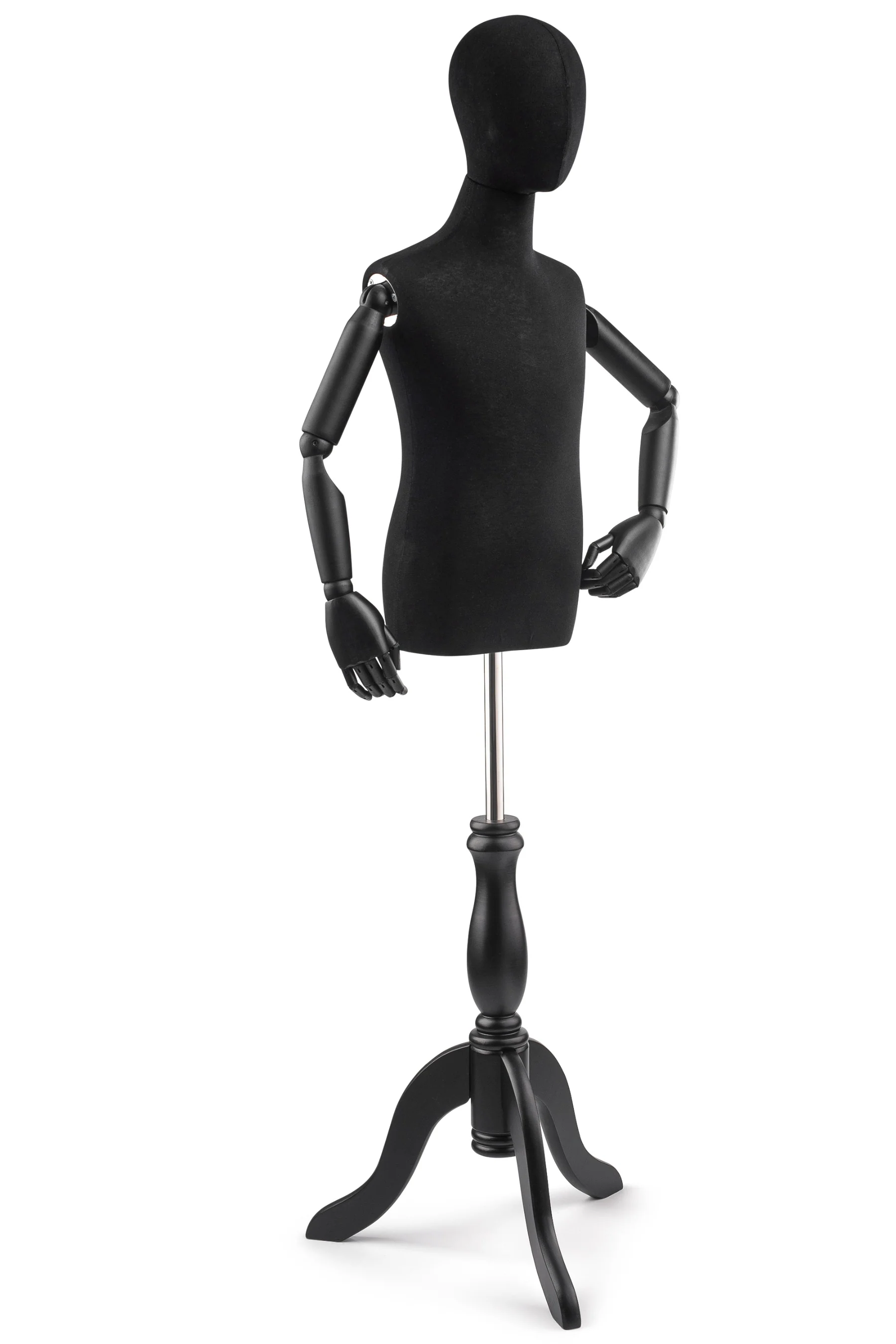 Child Display Dress Form on Wood Tripod Base (Head & Arms Version) - Image 12