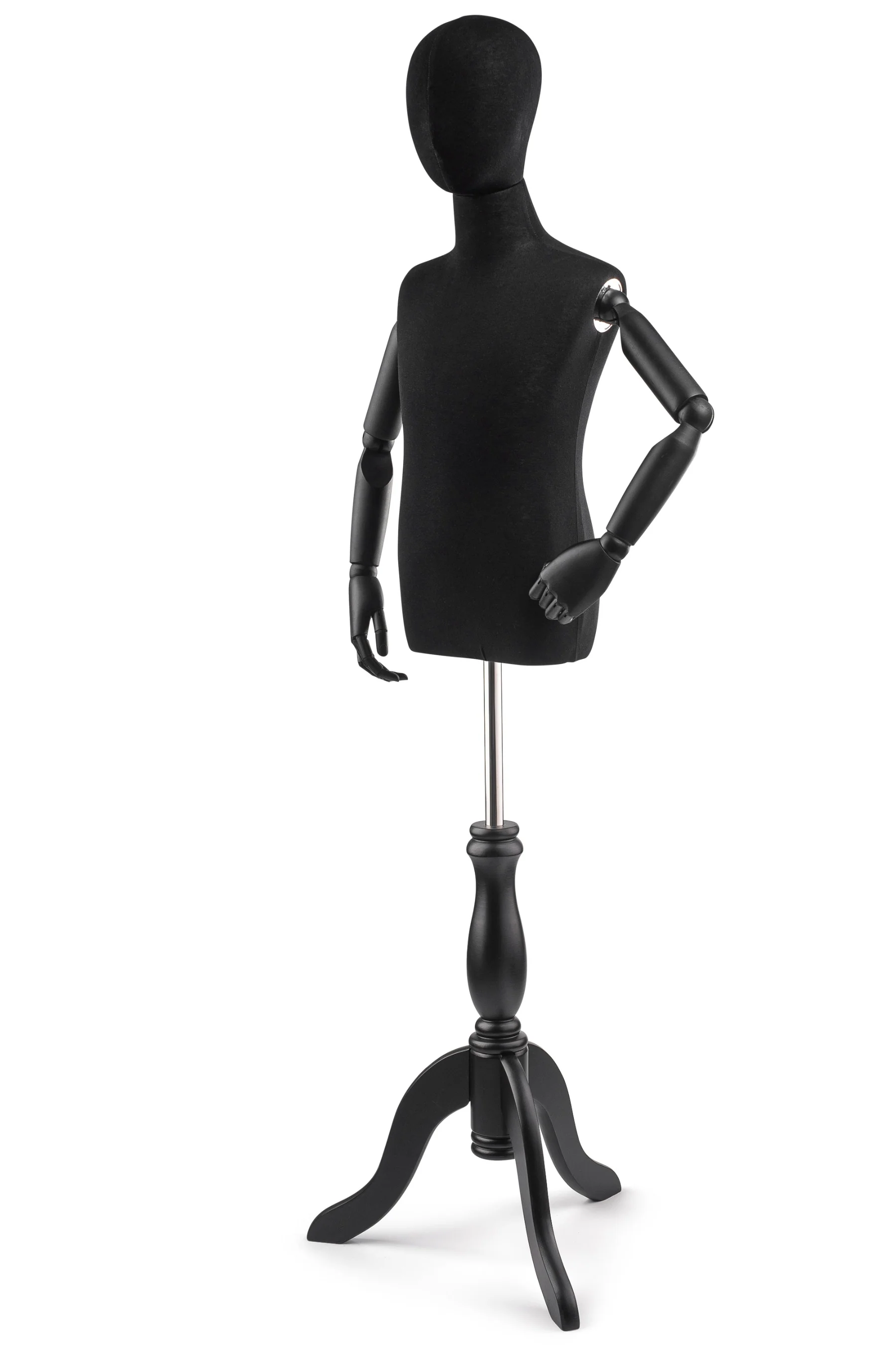 Child Display Dress Form on Wood Tripod Base (Head & Arms Version) - Image 13