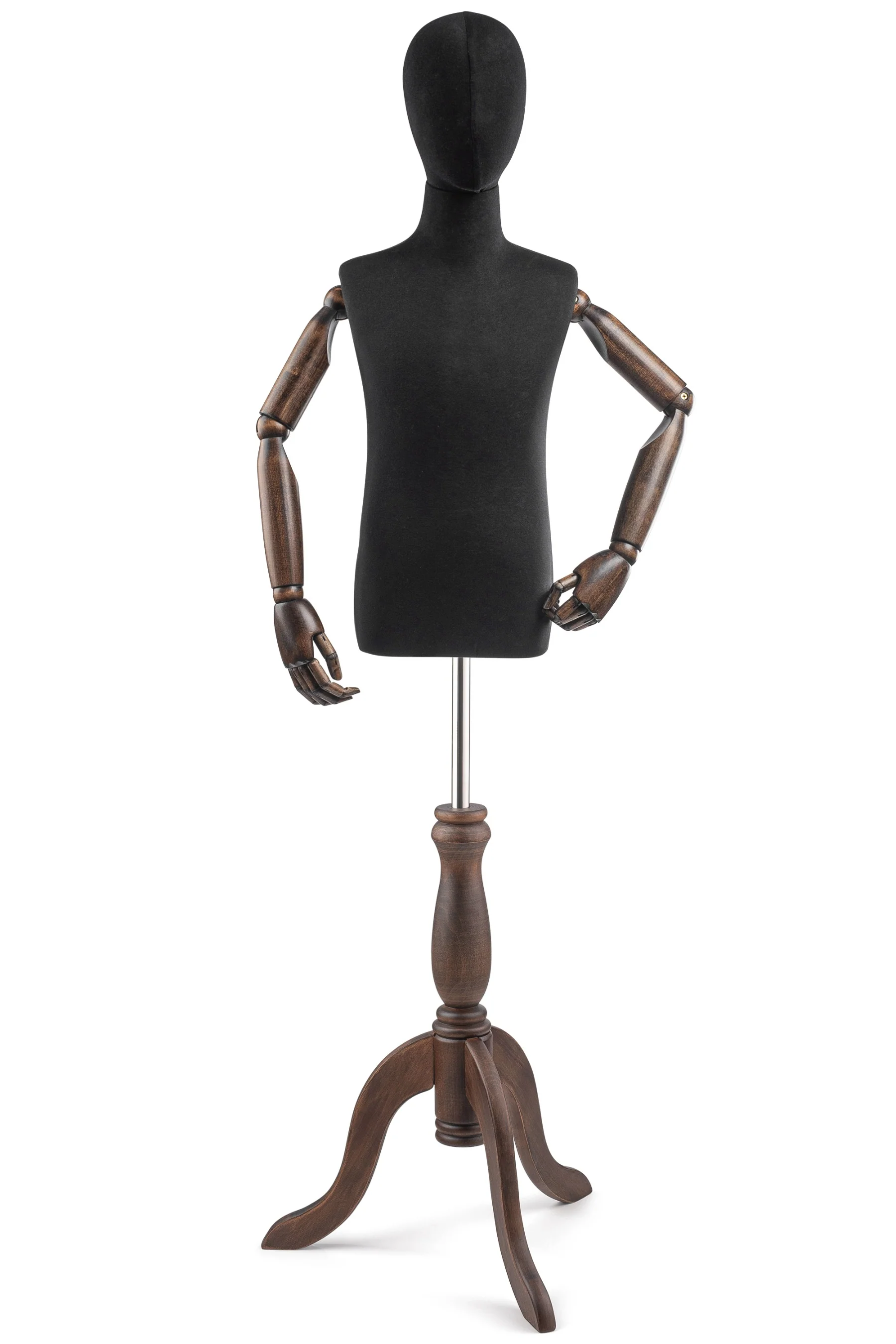 Child Display Dress Form on Wood Tripod Base (Head & Arms Version) - Image 21