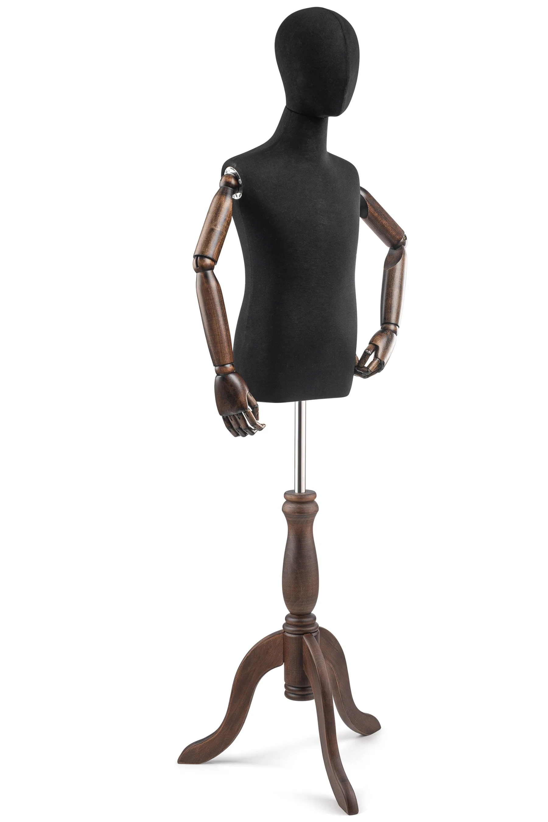 Child Display Dress Form on Wood Tripod Base (Head & Arms Version) - Image 22