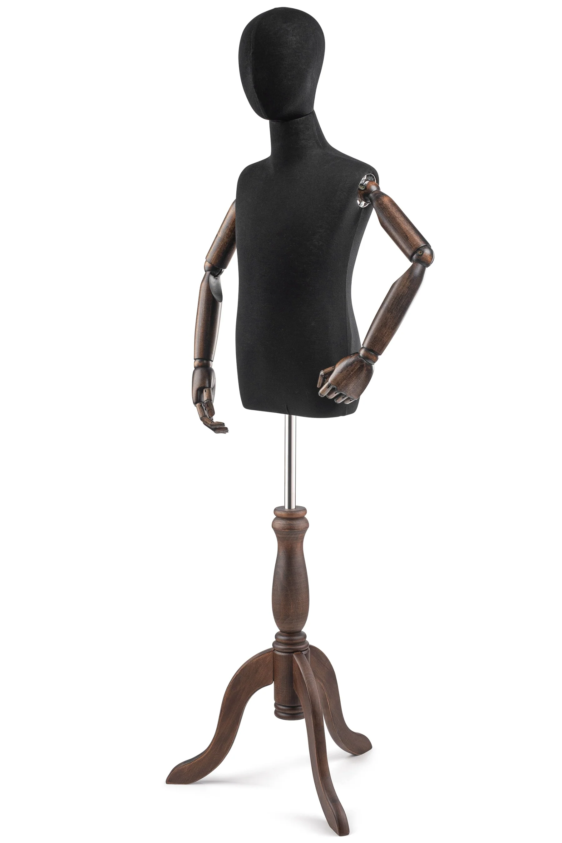 Child Display Dress Form on Wood Tripod Base (Head & Arms Version) - Image 23