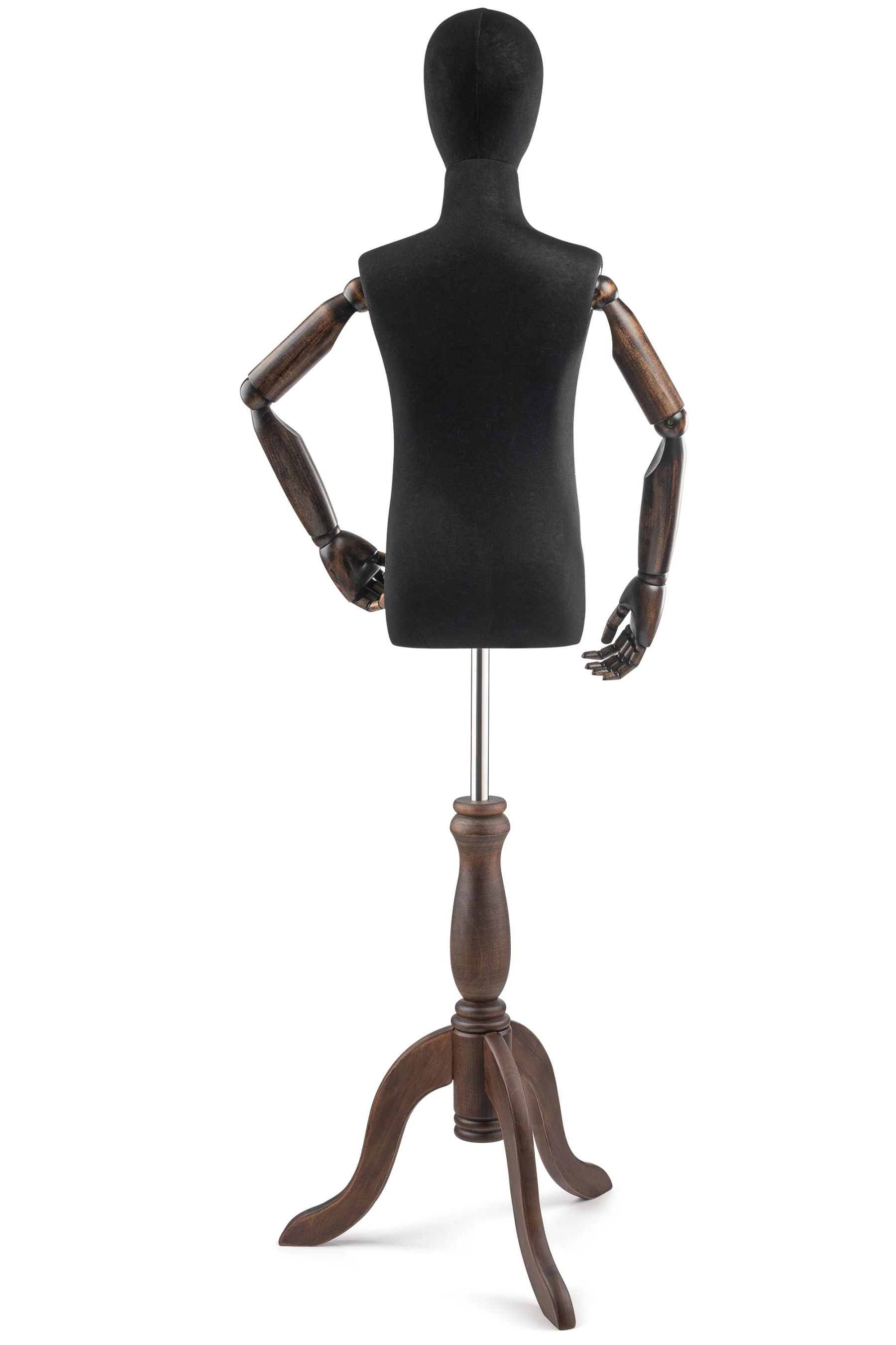 Child Display Dress Form on Wood Tripod Base (Head & Arms Version) - Image 25