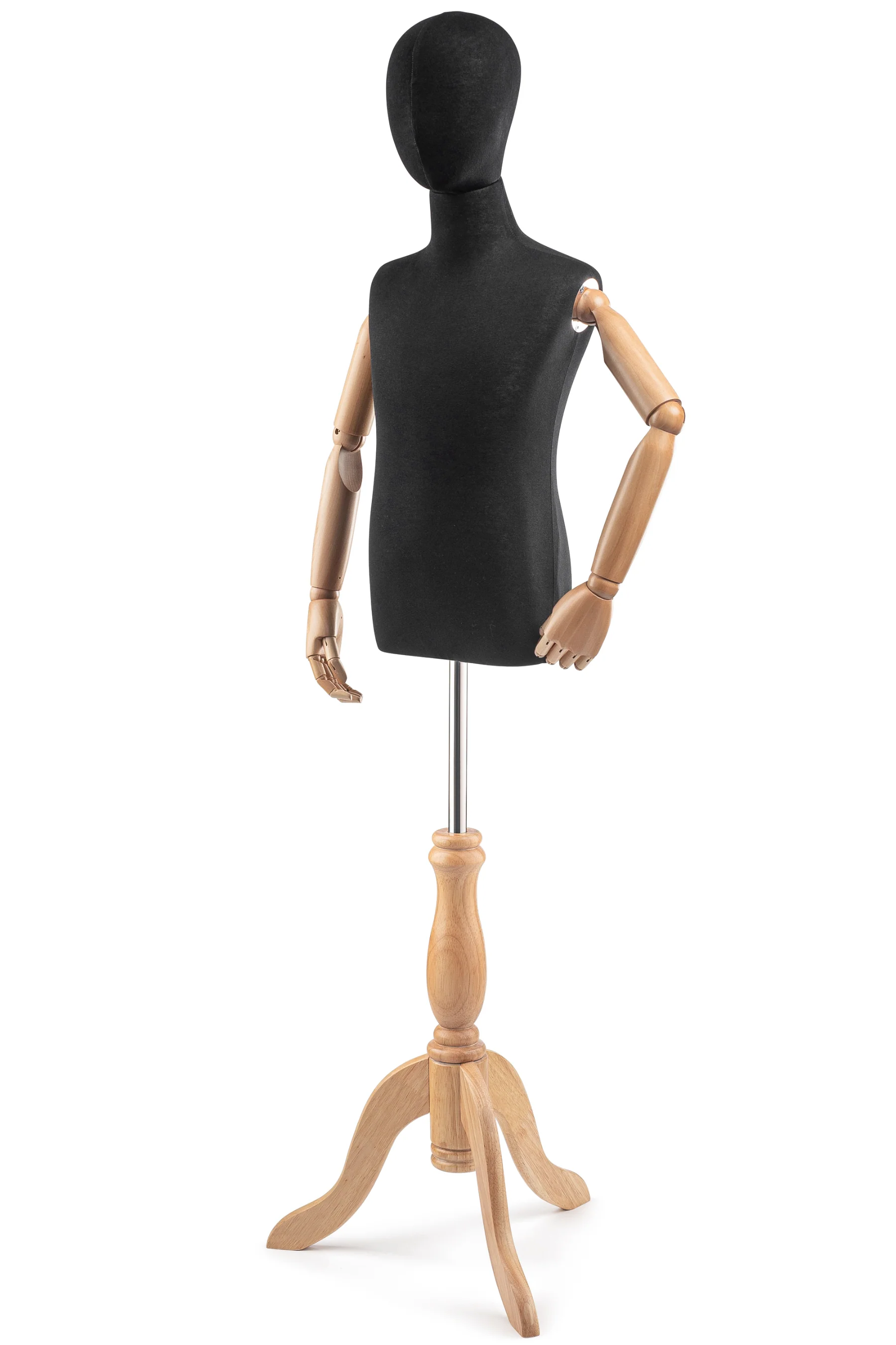 Child Display Dress Form on Wood Tripod Base (Head & Arms Version) - Image 3