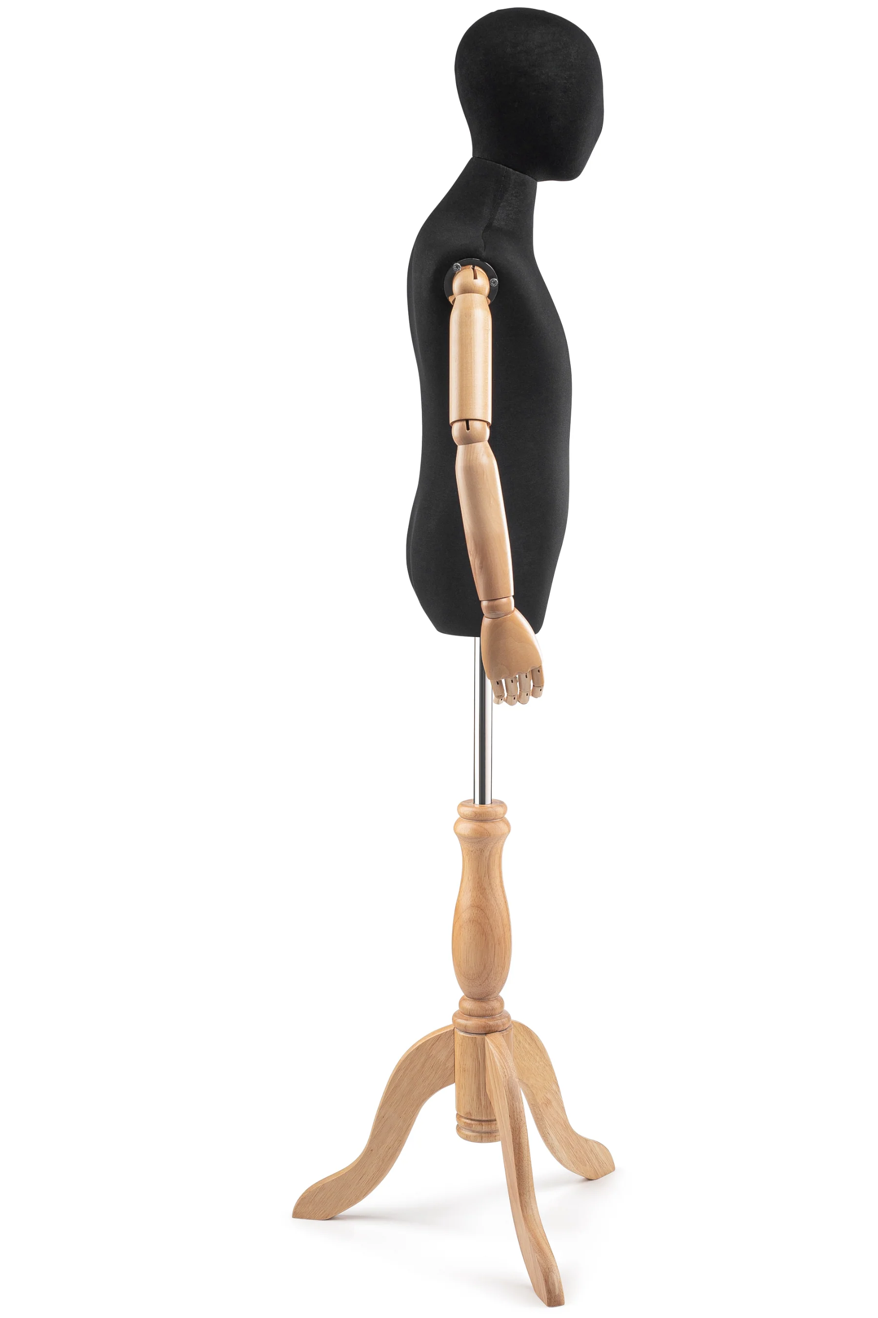 Child Display Dress Form on Wood Tripod Base (Head & Arms Version) - Image 4