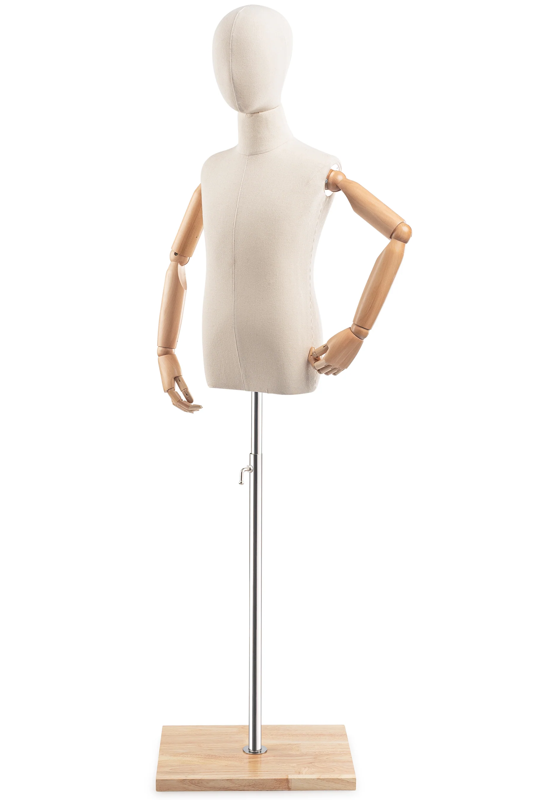 Child Display Dress Form on Wood Flat Base (Head & Arms Version) - Image 3