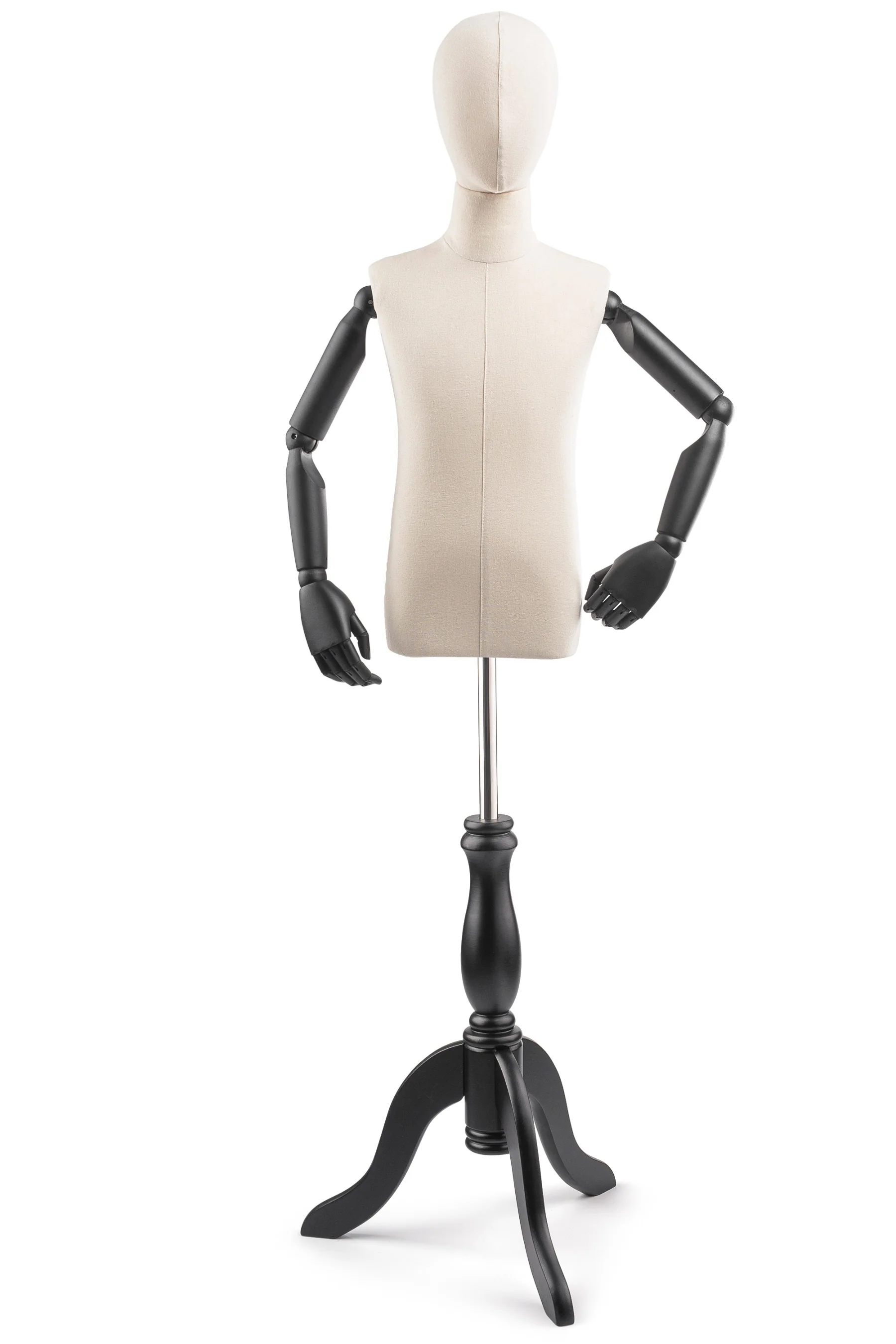 Child Display Dress Form on Wood Tripod Base (Head & Arms Version) - Image 10