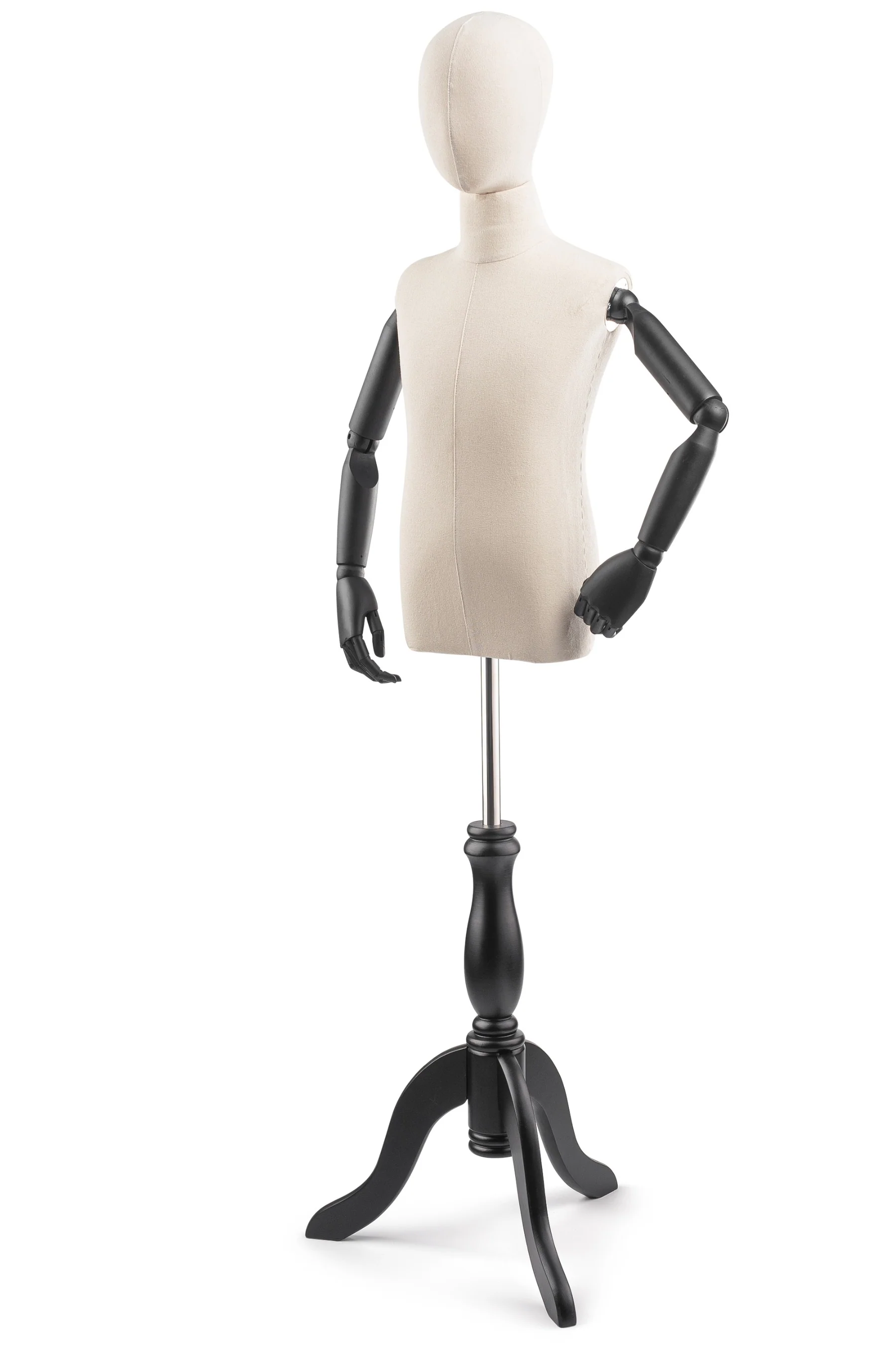 Child Display Dress Form on Wood Tripod Base (Head & Arms Version) - Image 12