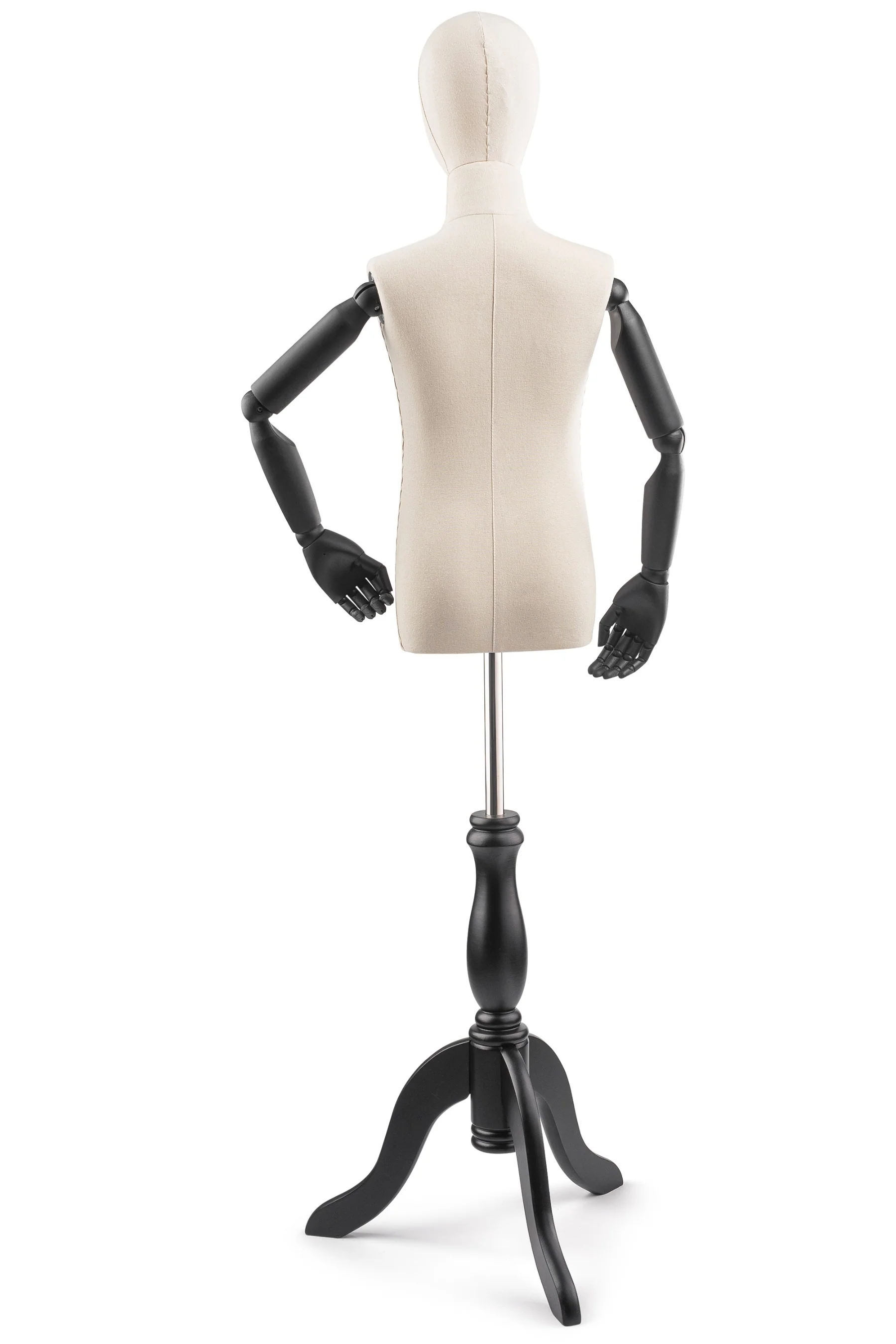 Child Display Dress Form on Wood Tripod Base (Head & Arms Version) - Image 14