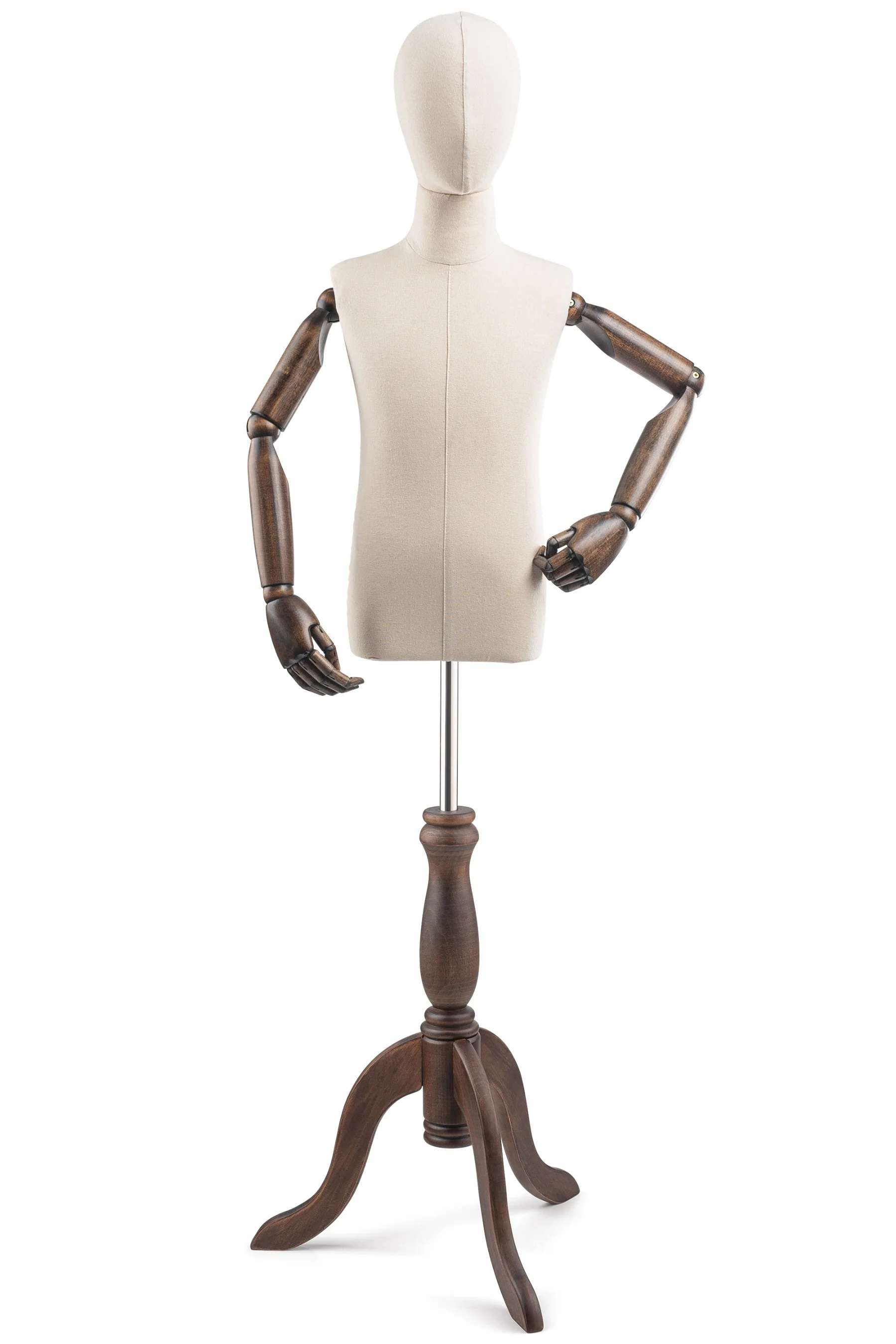 Child Display Dress Form on Wood Tripod Base (Head & Arms Version) - Image 20