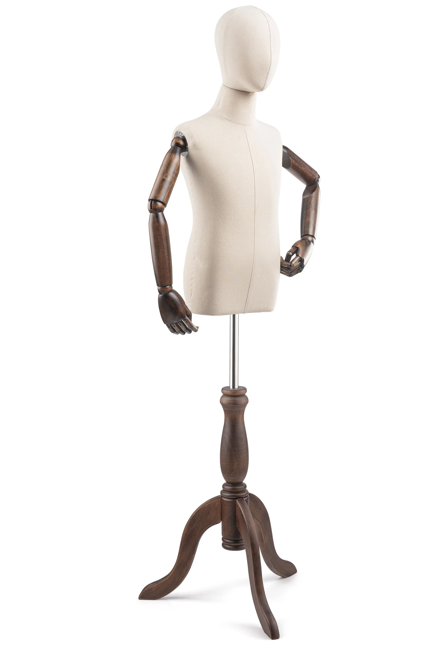 Child Display Dress Form on Wood Tripod Base (Head & Arms Version) - Image 21