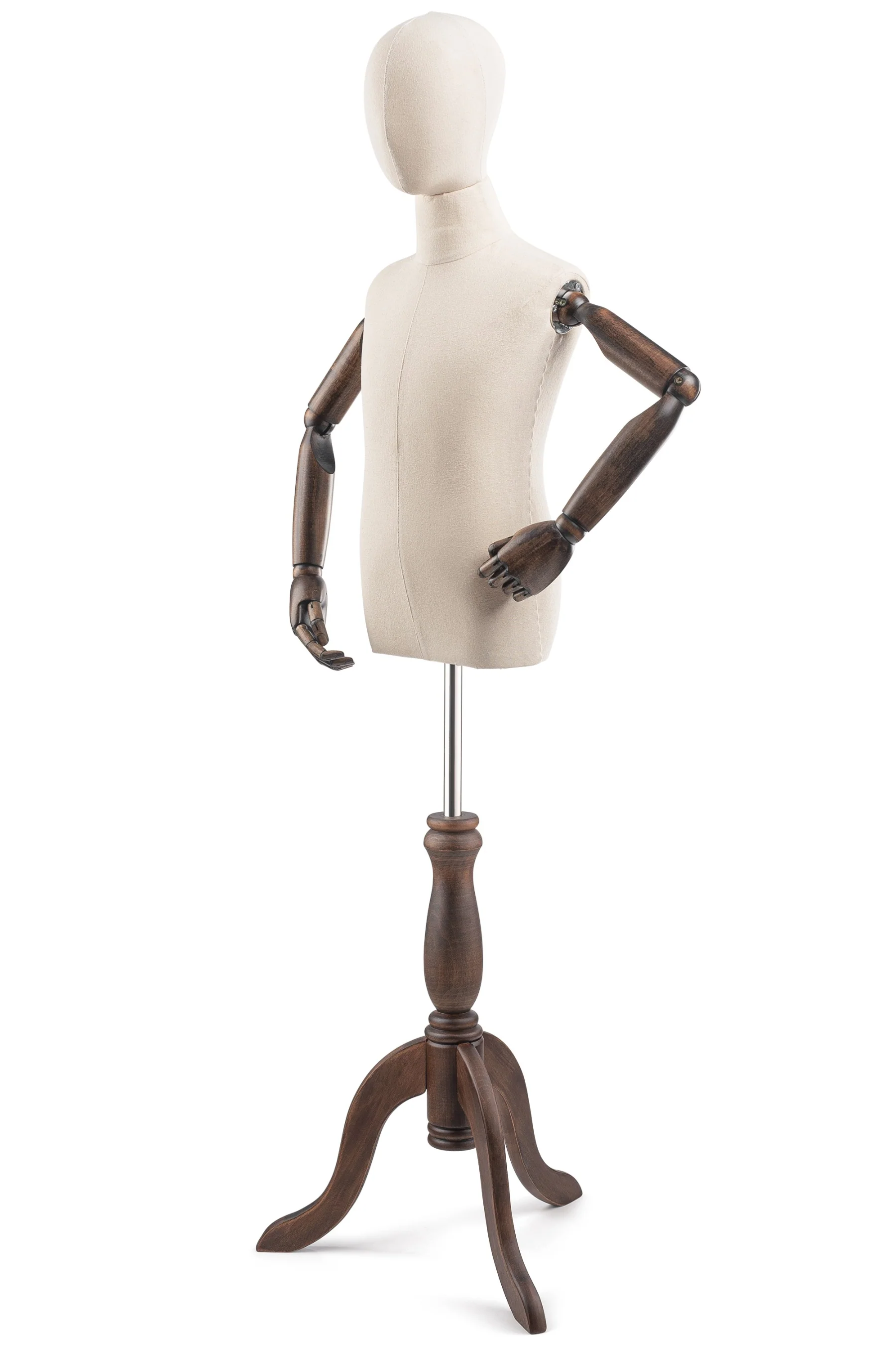 Child Display Dress Form on Wood Tripod Base (Head & Arms Version) - Image 22