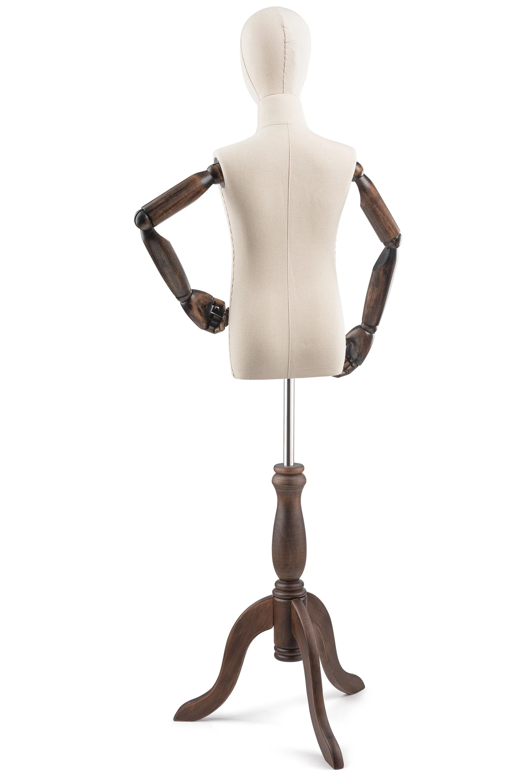 Child Display Dress Form on Wood Tripod Base (Head & Arms Version) - Image 24