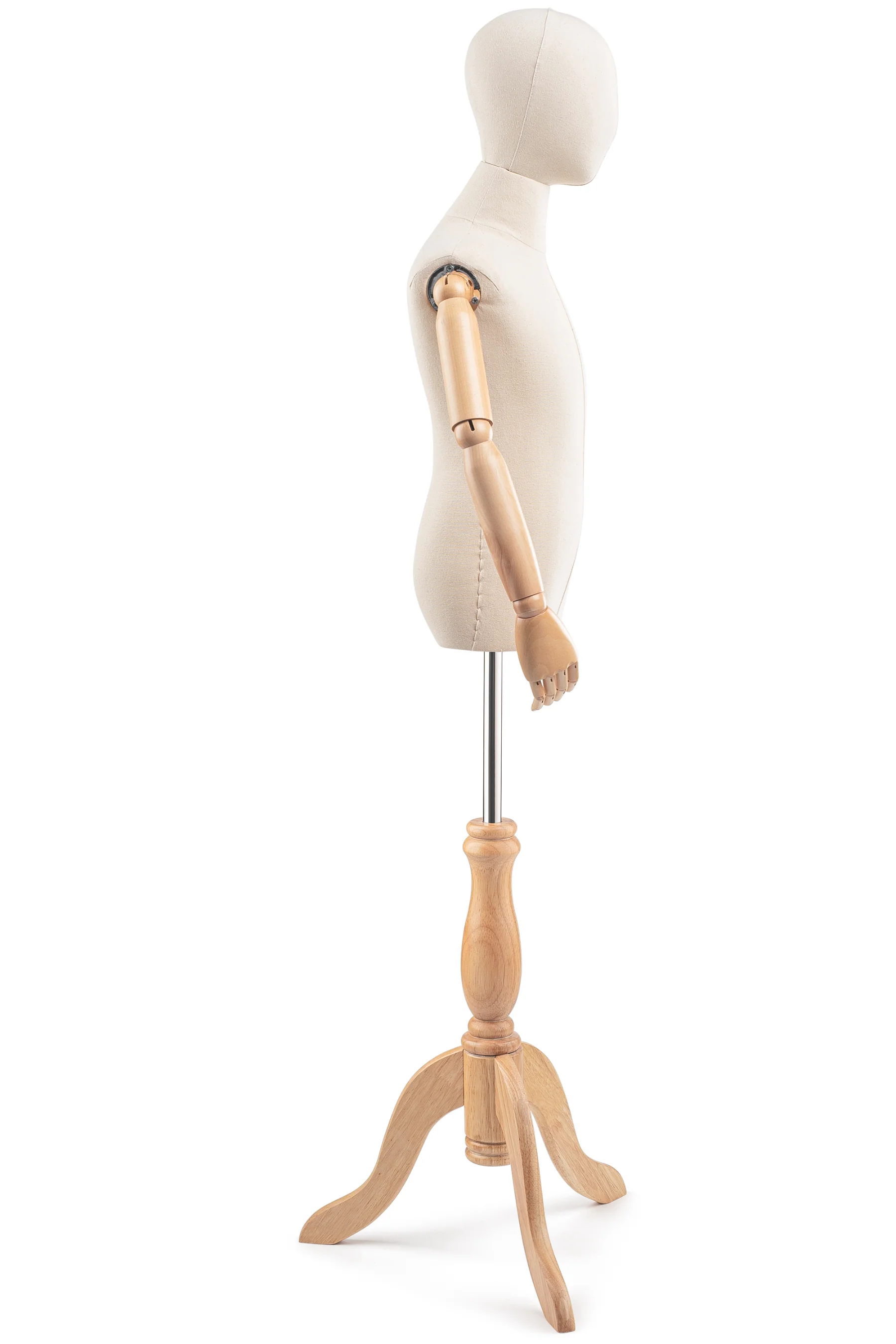 Child Display Dress Form on Wood Tripod Base (Head & Arms Version) - Image 3