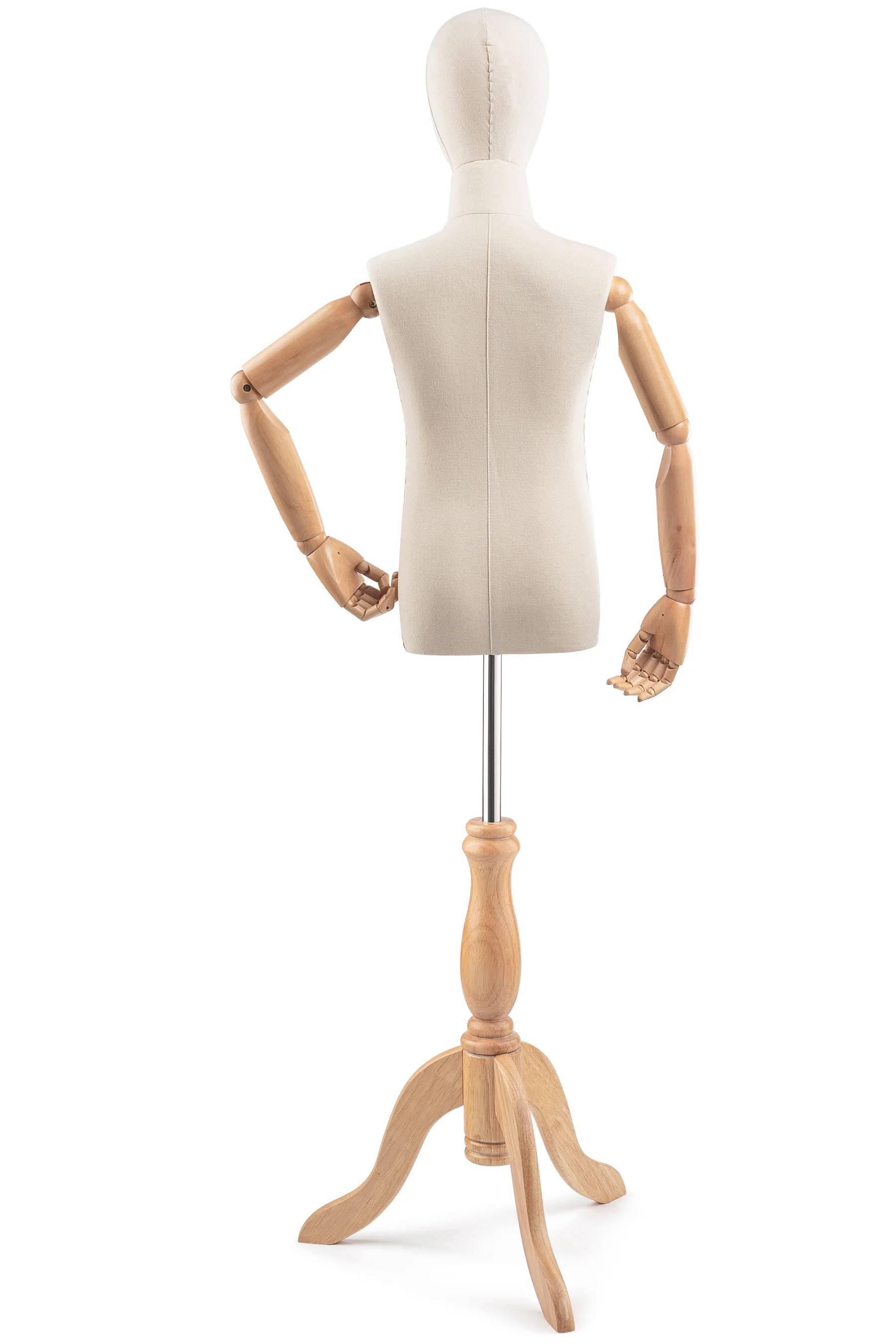 Child Display Dress Form on Wood Tripod Base (Head & Arms Version) - Image 4