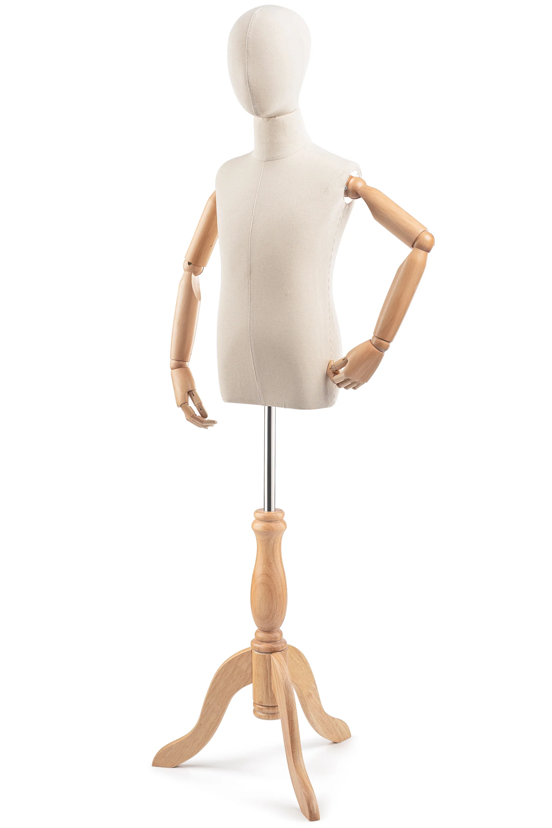 Child Display Dress Form on Wood Tripod Base (Head & Arms Version) - Image 5