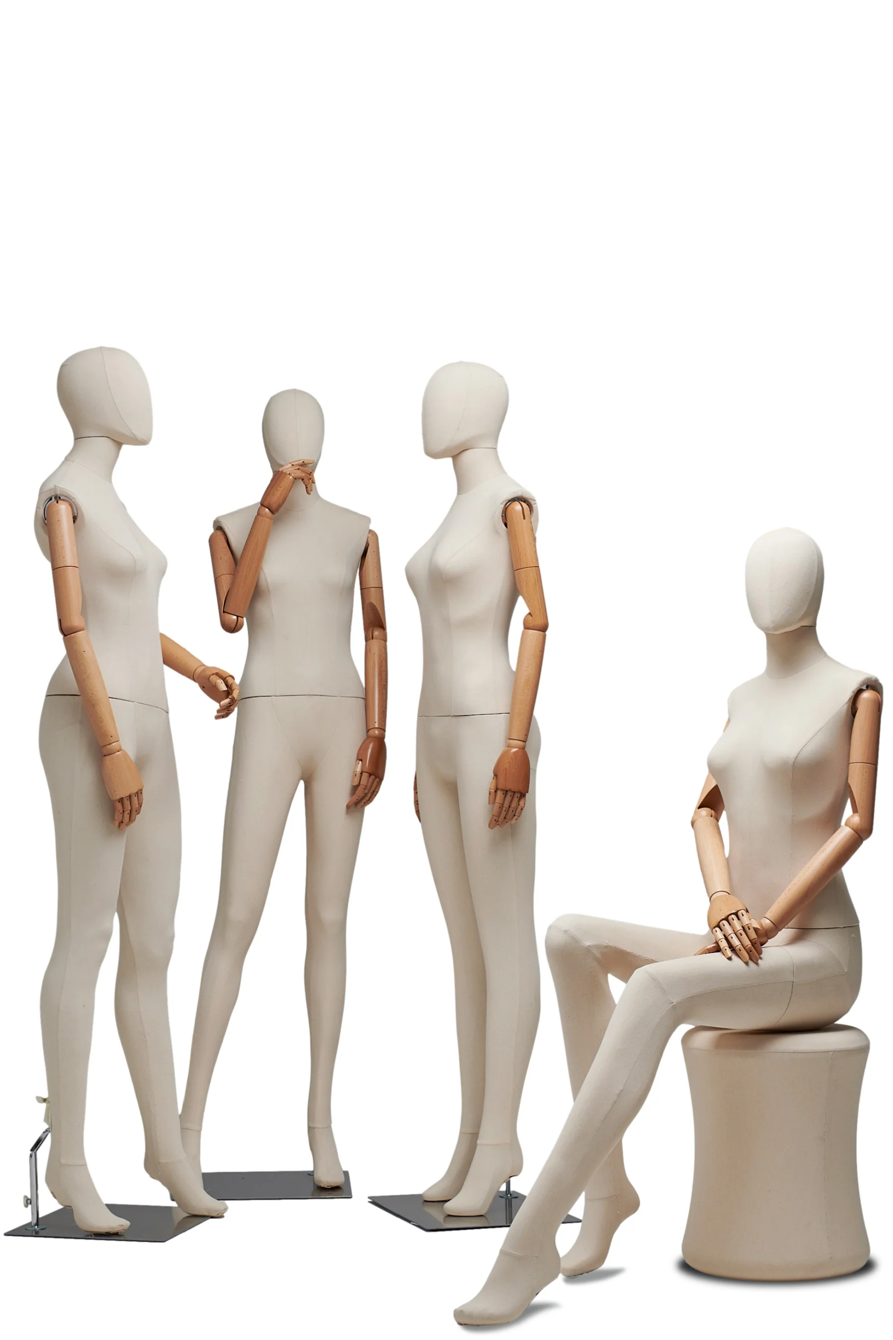Female Fabric Wrapped Mannequin in Standing or Sitting Pose w/ Articulating Arms (WP Series) - Image 13