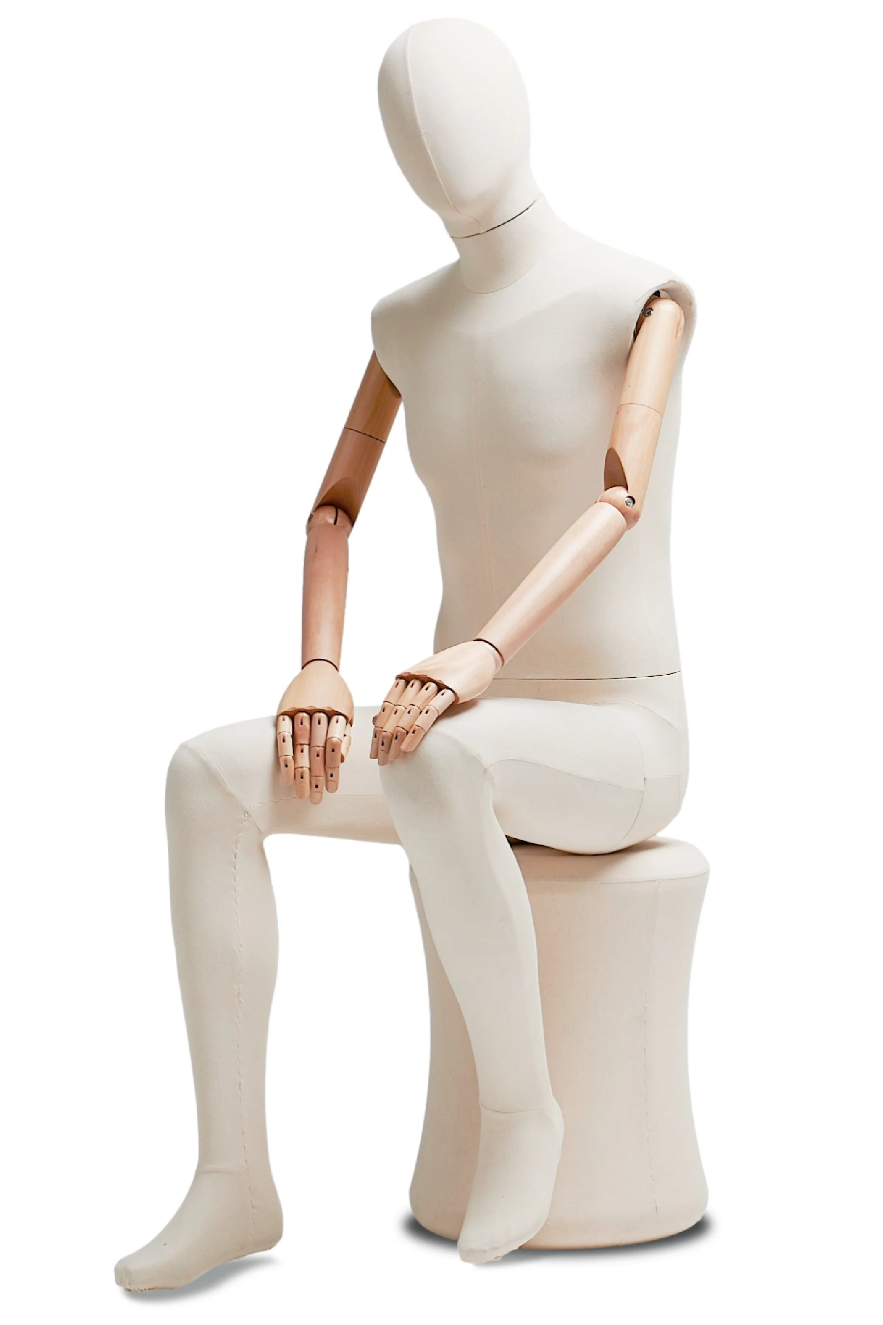 Male Fabric Wrapped Mannequin in Standing or Sitting Pose w/ Articulating Arms (WP Series) - Image 47